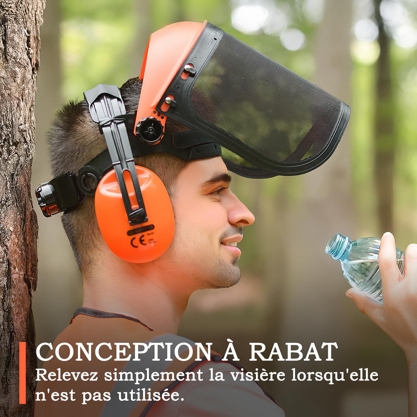Visière de tronçonneuse, visière de protection du visage et cache-oreilles, combinaison 2 en 1, visière de protection rabattable livrée avec 2 boucliers de protection du visage (maille et
