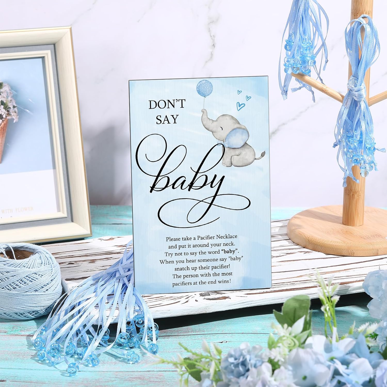 Geetery Elephant 51 Pcs Baby Shower Game Pacifier Necklace, Blue image 4