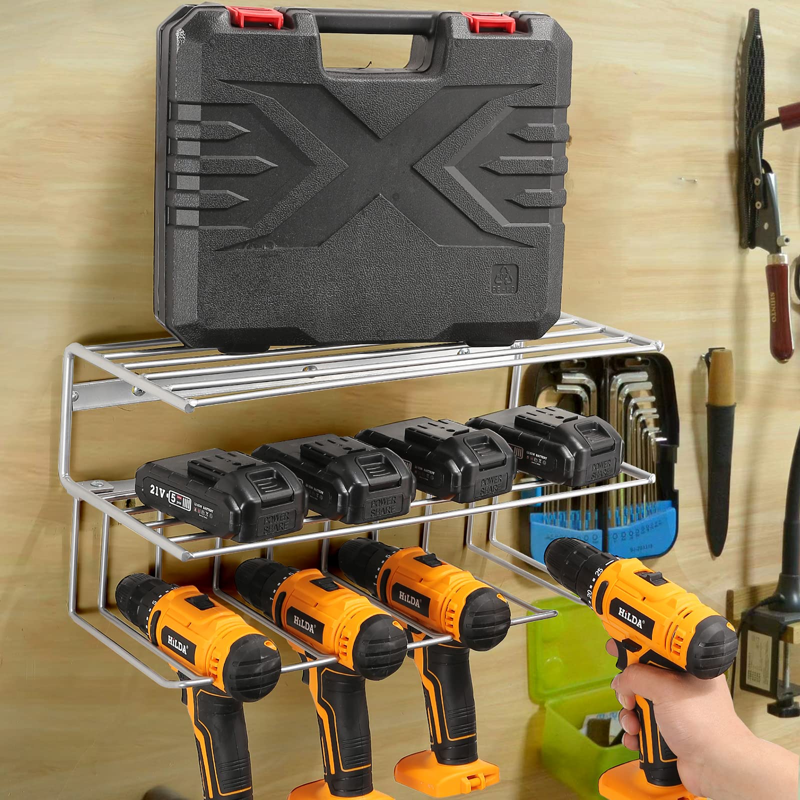 Organizer Da Parete Per Utensili - 2 Supporti In Metallo Per Trapano, Garage E Officina - Foto 13