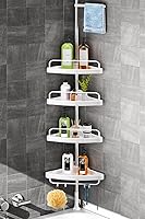 HAMITOR Adjustable Tension Pole Shower Caddy: Rust-Proof 304 Stainless Steel 4-Tier Corner Organizer for Shampoo, Soap & Bath Essentials – Fits 38-118" Showers