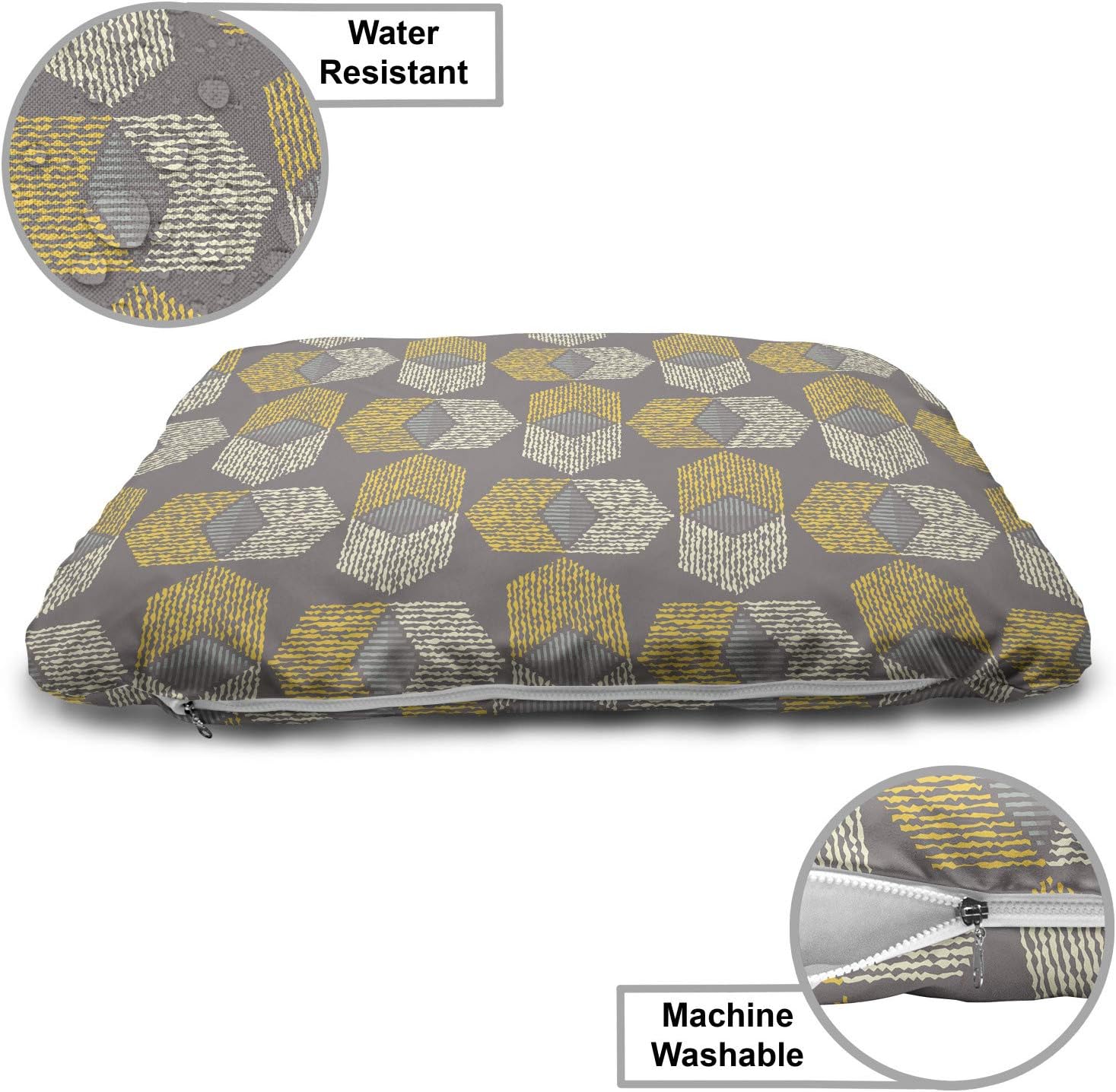 review Ambesonne Muted Colors Pet Bed, Continuous Boho Abstract Forms Traditional Funky Earth Tones, Chew Resistant Pad for Dogs and Cats Cushion with Removable Cover, 24