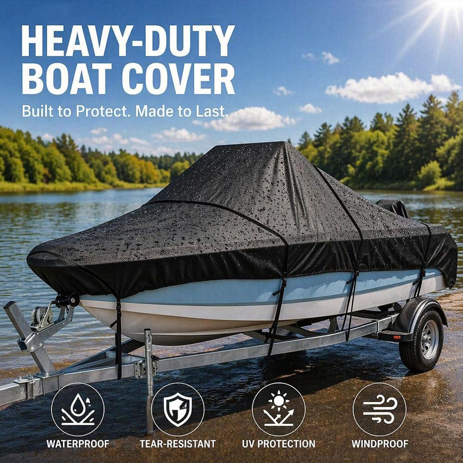 Schnellboot Abdeckung für Lund Pro Angler 1625 | Wasserdicht schutz allwetter; winddicht staubdicht schutzabdeckung; für motorboot yacht fischboot aussenlagerung