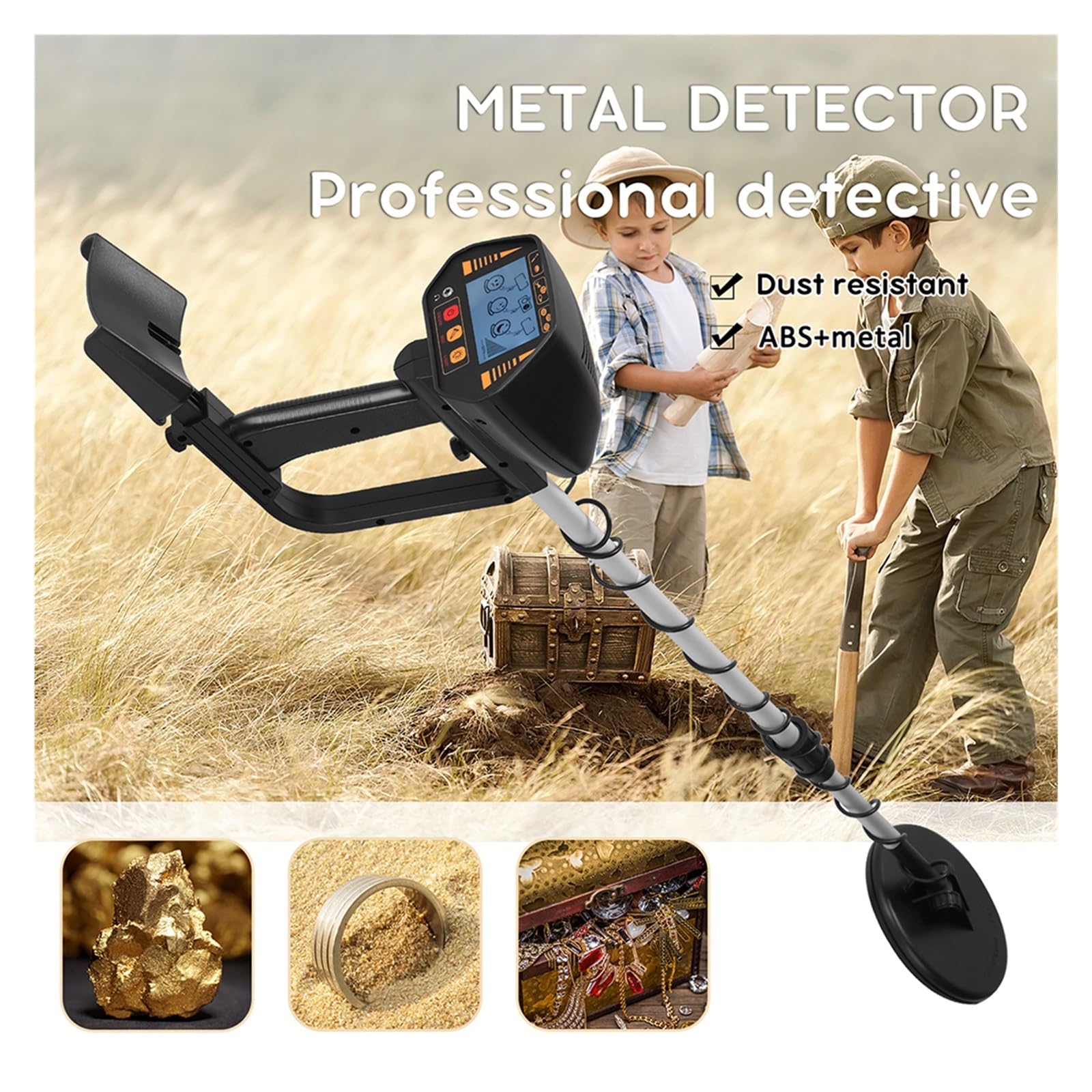 Detector de Metales, Detector de Metales Mano Búsqueda Oro Pantalla LCD Detectores Profesional a Prueba Agua for búsqueda Tesoros