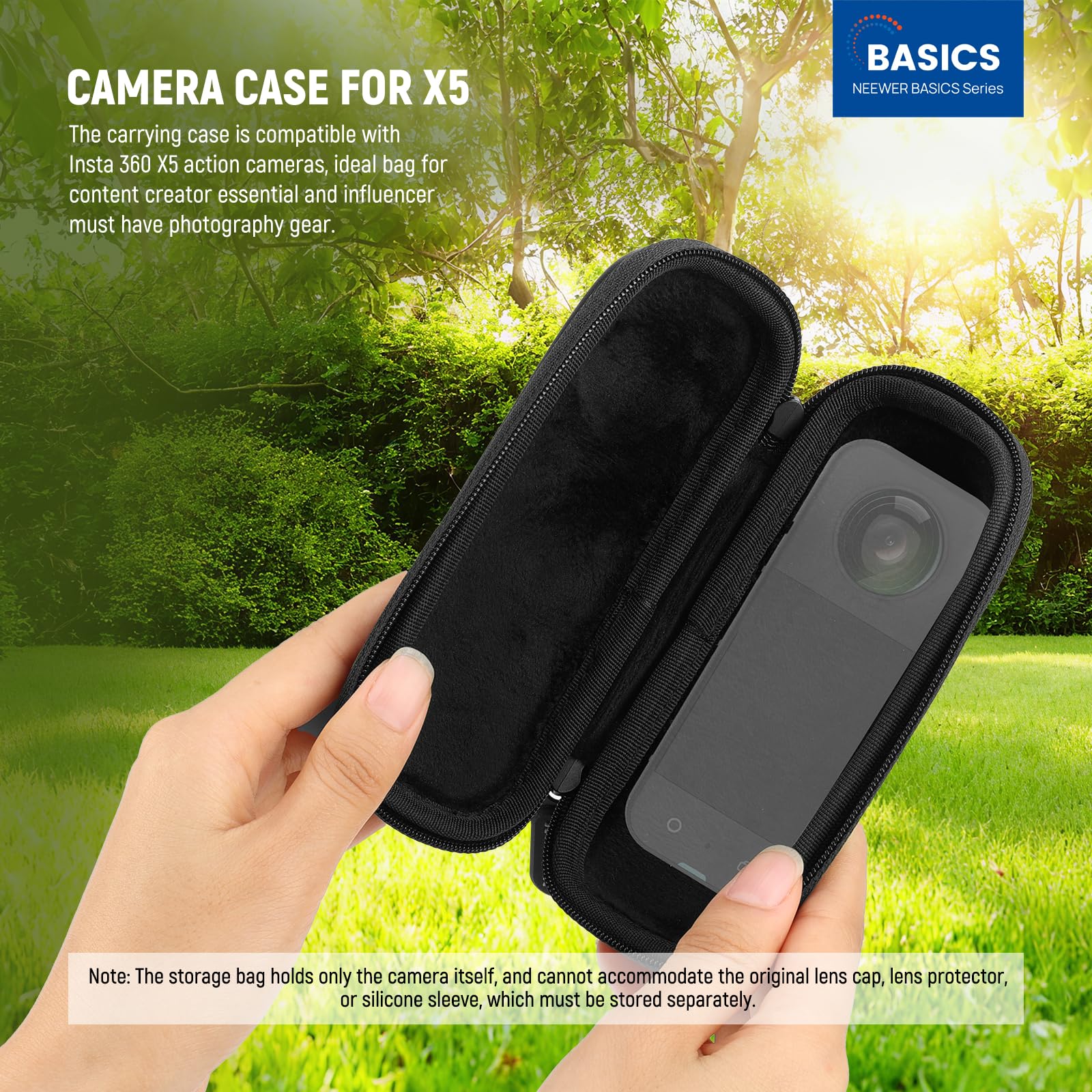 NEEWER BASICS Case da Trasporto Compatibile con Insta 360 X5, Piccola Custodia Protettiva Rigida da Viaggio Portatile con Moschettone, Accessori per Action Camera Compatibile con Insta360 X5, PB032