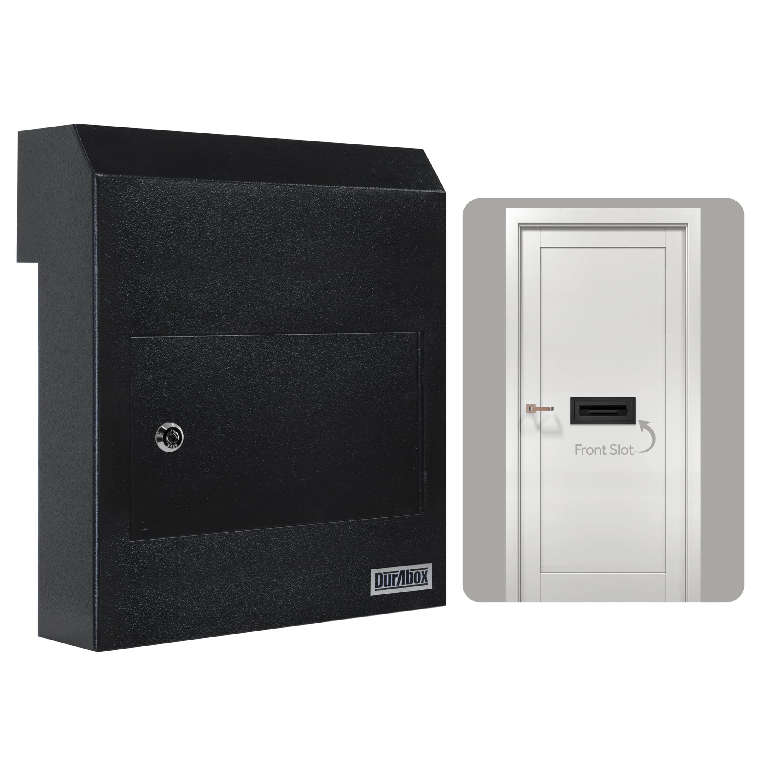 Durabox Through-the-Door Drop Box Deposit Safe 12 x 6 x 15" - Heavy Duty Steel Mailbox with Lock for Receiving Mail, Checks, Letters, Cash and more for Home, Office and Commercial Use (D500) (Black)