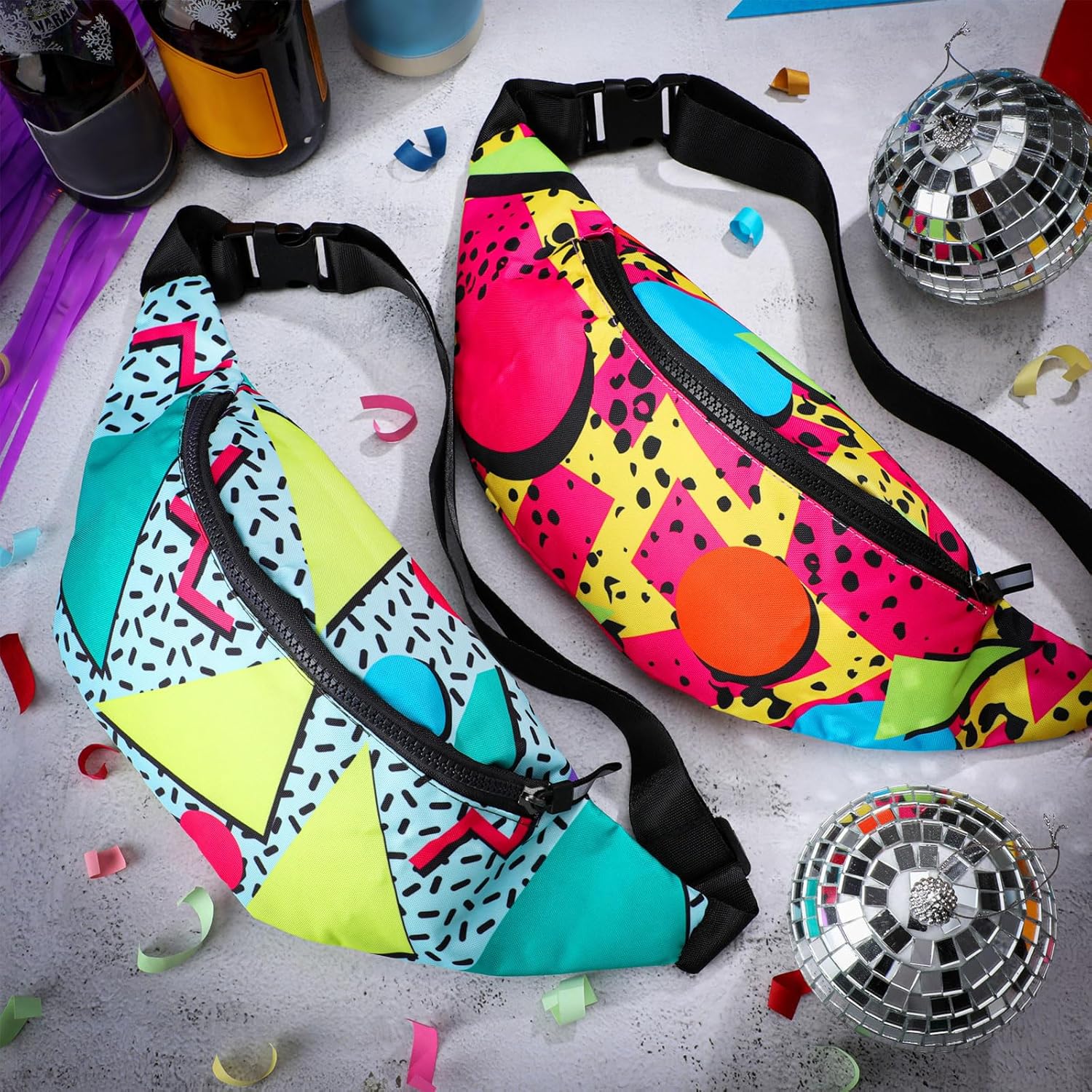 Sotiff 2 Pcs 80s 90s Fanny Pack Retro Waist Packs for Men Women Adjustable Casual Waist Bag Neon Cute Vintage Hiking Belt Bags for Travel Party Festival Hiking(Neon Style) - Image 7