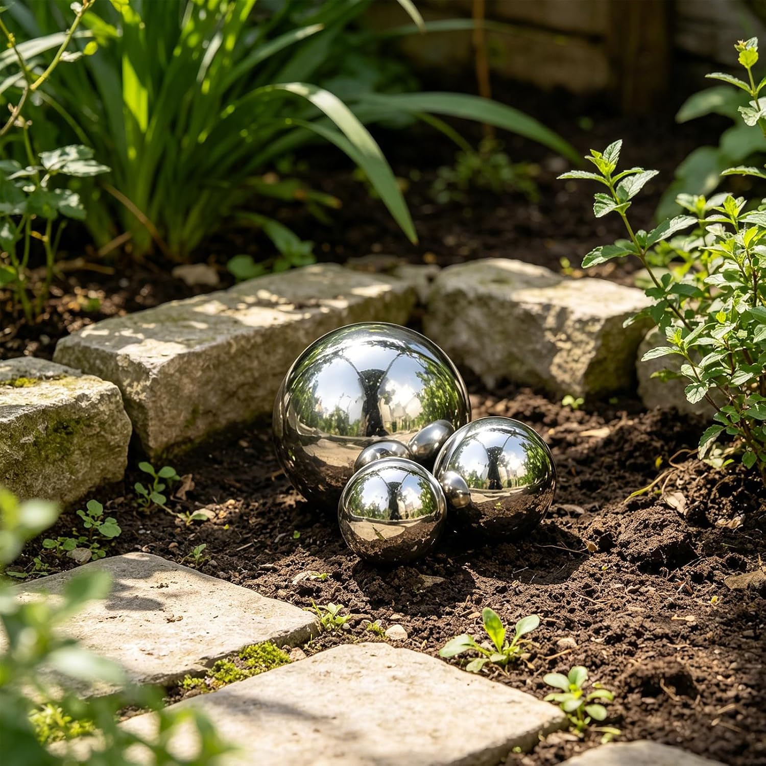 6pcs Stainless Steel Garden Gazing Ball with Mirror-Like Polished Surface, Outdoor Reflective Sphere for Yard Decoration, Sturdy Silver Sphere that Repels Dirt and Requires Minimal