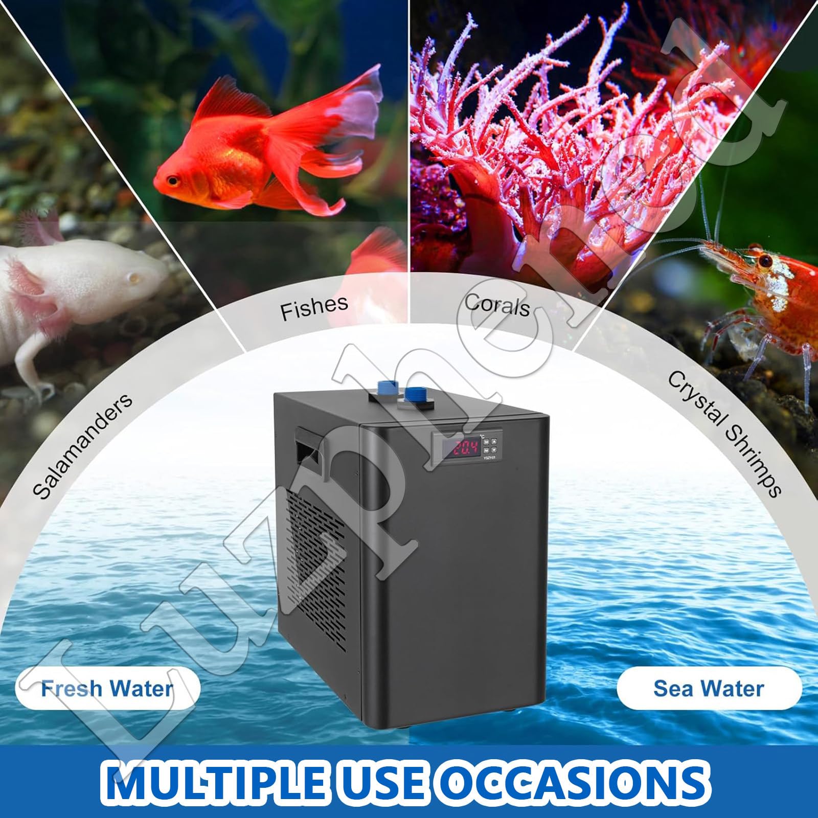 Sistema de refrigeración de acuario enfriador de agua con función de circulación, ideal para hidroponía, peceras, malezas, ajolote, medusas, coral y camarones, 160 L a 500 L
