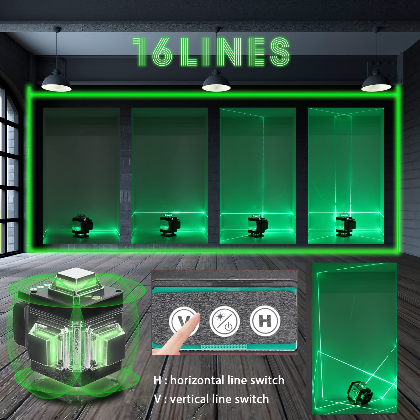 Weytoll Livello laser 16 linee 3° autolivellante IP54 Set di strumenti impermeabili per la casa con 2 batterie al litio ricaricabili Treppiede regolabile in altezza da 1,2 m