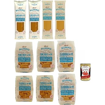 Italian Gourmet Gluten-Free Pasta Bundle 10 x 400 g + Italian Gourmet Polpa - Italian Gluten-Free Pasta Mix with Spaghetti Linguine Penne Fusilli & Elicoidali Gluten-Free Storage Pack 4 kg