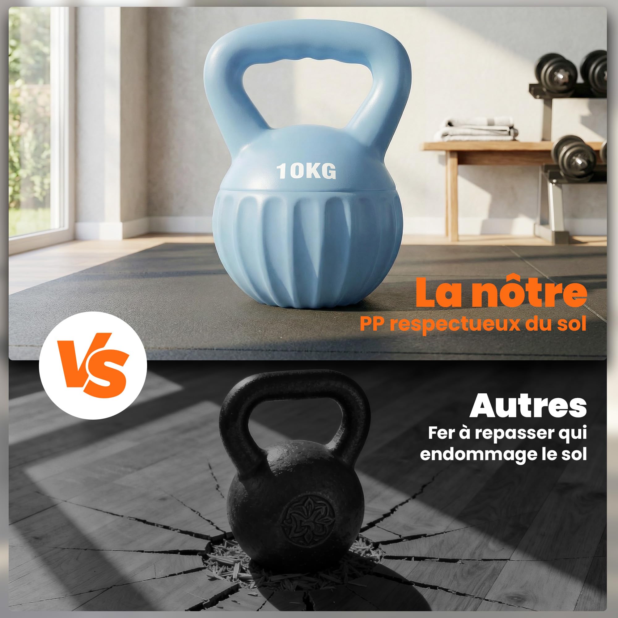 SPORTNOW Kettlebell 10/12/14 kg, haltère avec poignée Antidérapante, haltère à boule, musculation, entraînement, pour gym, bleu