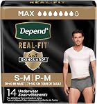 Depend Real Fit Incontinence Underwear for Men, Disposable, Maximum Absorbency, Large/Extra-Large, Black and Grey, 12 Count (Packaging May Vary)