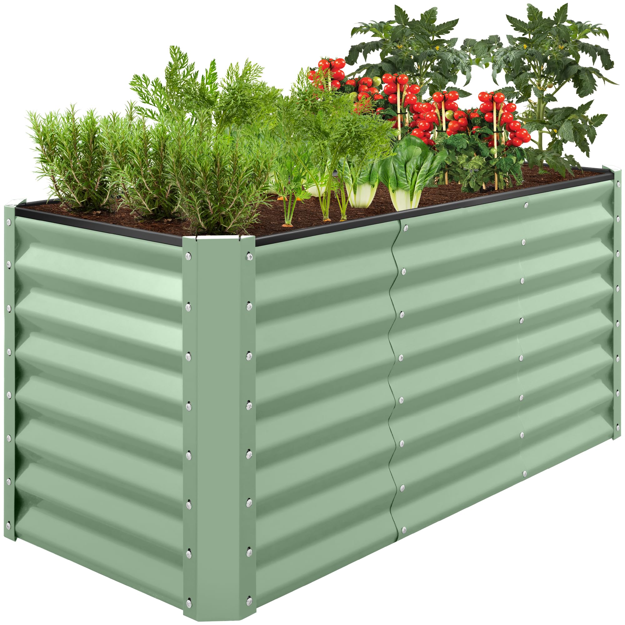 Best Choice Products4x2x2ft Outdoor Metal Raised Garden Bed for Plants, Deep Root Planter Box for Vegetables, Flowers, Herbs, and Succulents w/ 119 Gallon Capacity - Sage Green