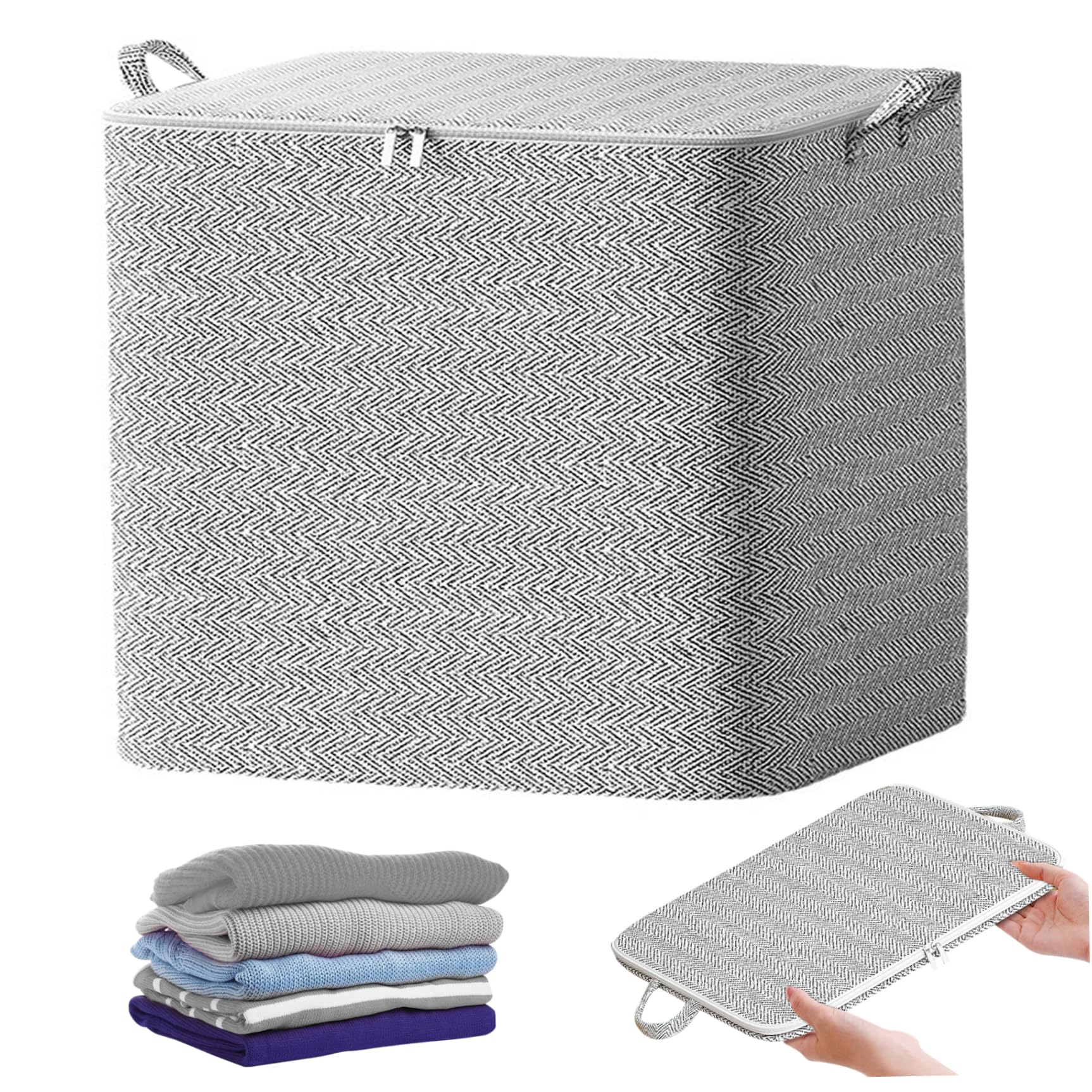Vervevum Storage Bins with Lids, 19x17x19 Large Capacity Closet Organizer Non-woven Sheet Organiser with Handle Dustproof Zipper Closet Organizer for Clothes Pillow Blankets