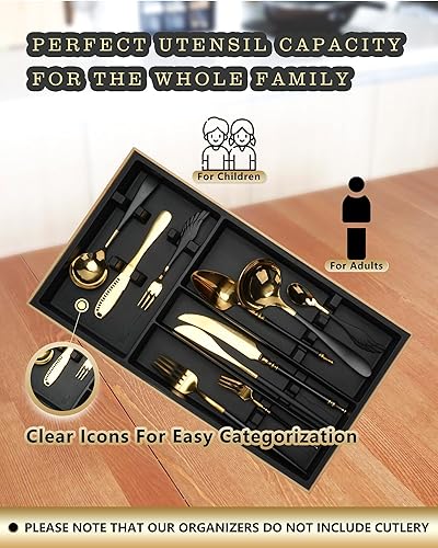 Miniatura 4 de Hitseon Organizador de cajones de cubiertos, organizador de utensilios de bambú natural de silicona con 4 ranuras para encimera de cajones de