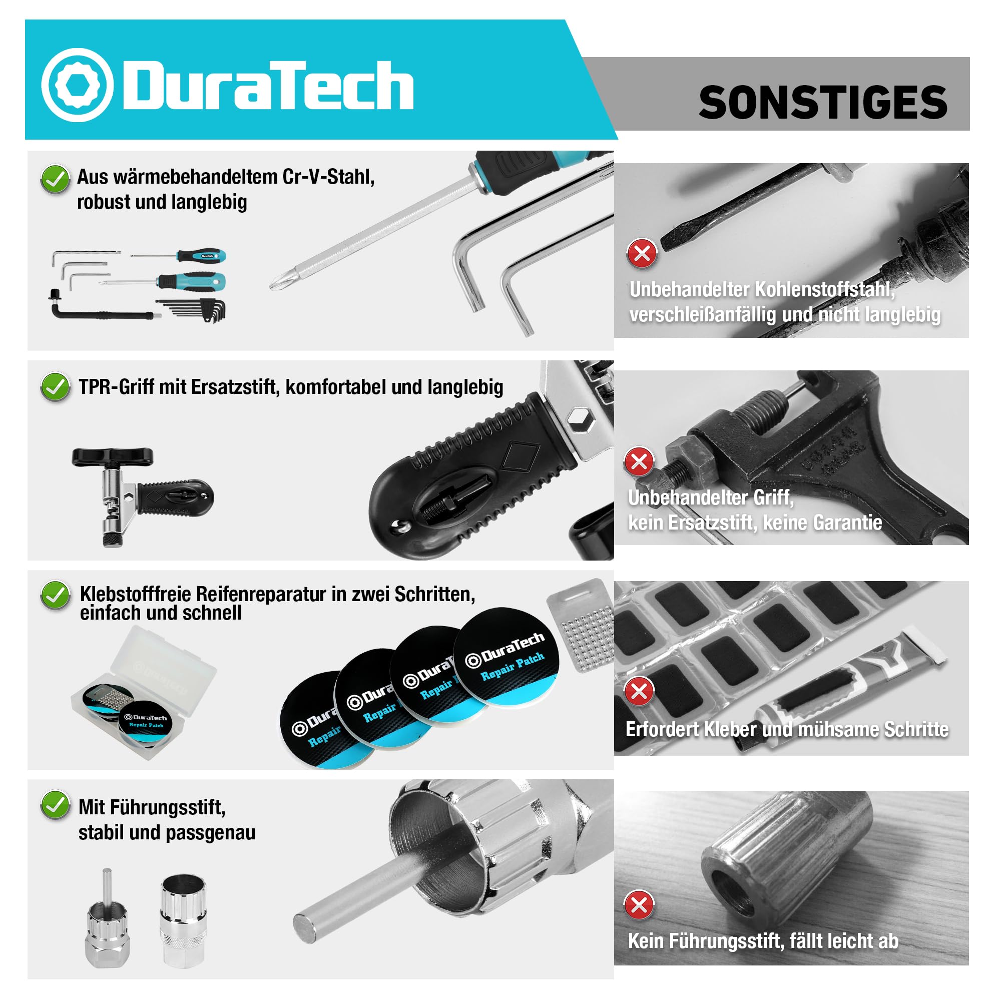 DURATECH Fahrrad Reparaturset 41-Teilig mit Werkzeugkoffer, Tragbarer Fahrrad Werkzeug Set für Fahrrad Reifen Kette Pedal Montage Reparaturen