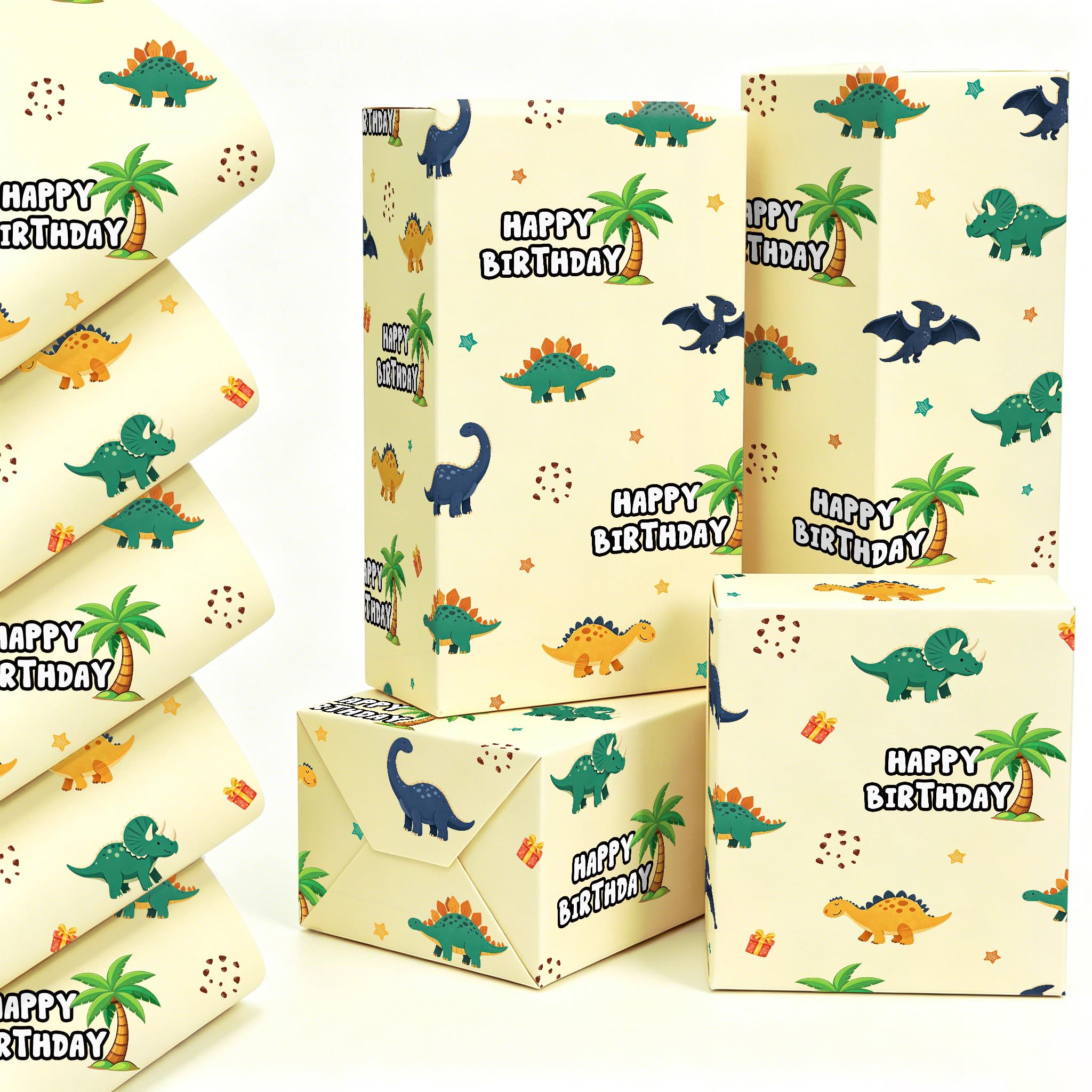 QRTDXP Dinosaur Birthday Wrapping Paper, 5 Pcs 50x70cm Kids Dino Gift Wrap