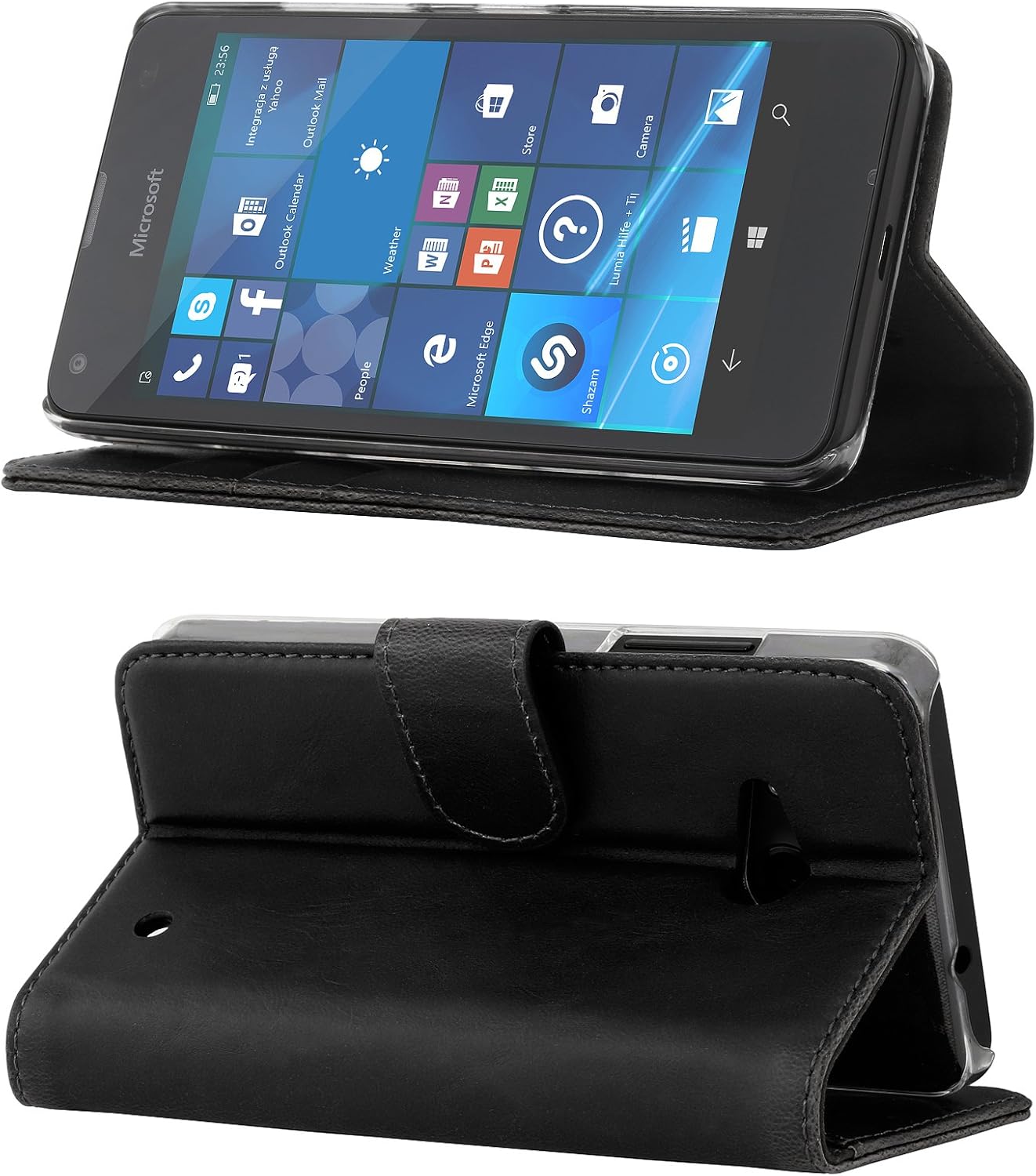 StilGut Talis Microsoft Lumia 550 Vintage Credit Card Slot Case Cover with Stand Function - Black, Vintage-black - Image 4