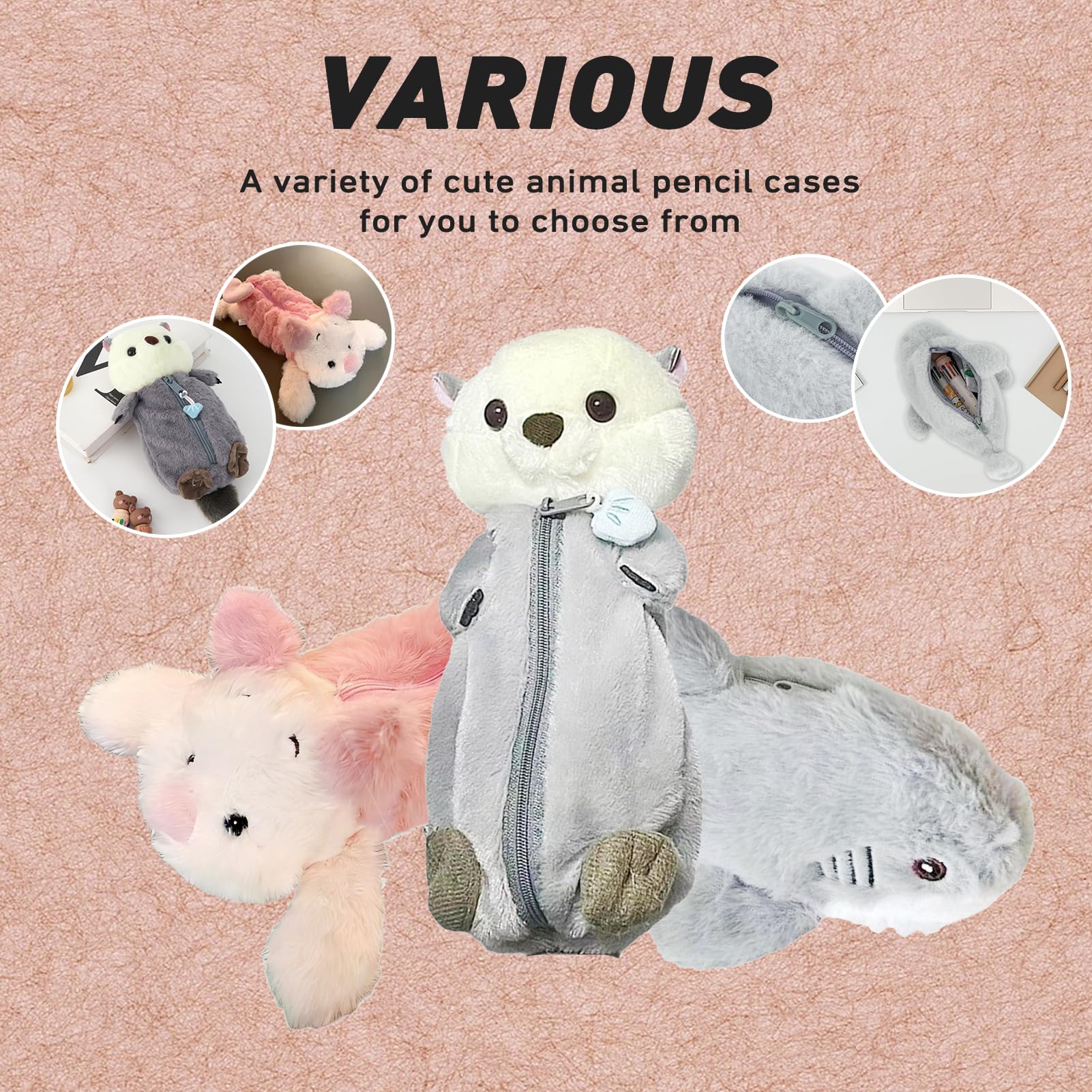 Pencil Case, Cute Pencil Pouch, Pen Bag Case, Plush Large Capacity Storage Bag, Zipper Pen Pouch for Girl and Boy (Sea otter)