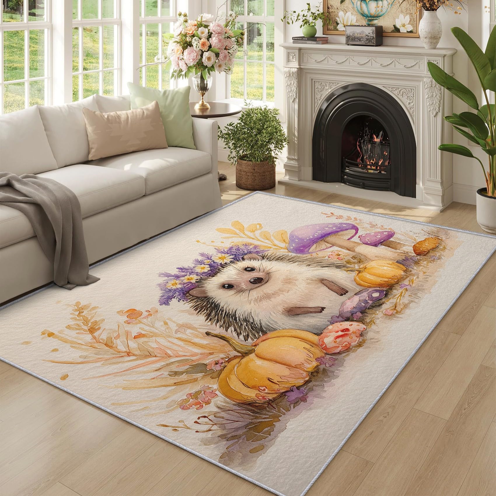 Tapis hérisson mignon grand tapis décoration salon chambre lavable antidérapant
