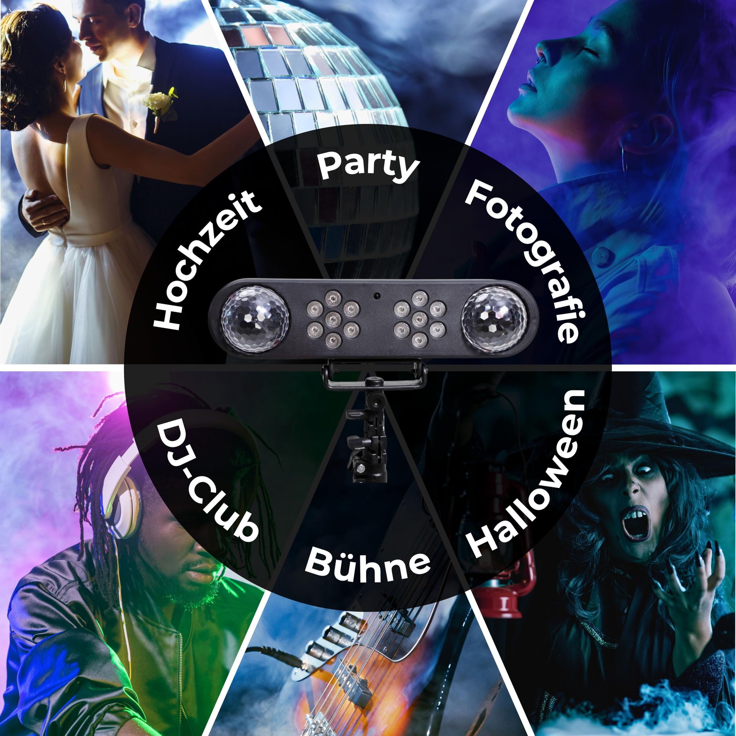 ETEC Professional LED DJ Magic Bank 2 Partybar Effekt Scheinwerfer mit Stativ und Fernbedienung RGB Discolicht Lichtanlage Komplettset PAR Scheinwerfer Jelly Balls Moonflower Veranstaltung Event Bühne