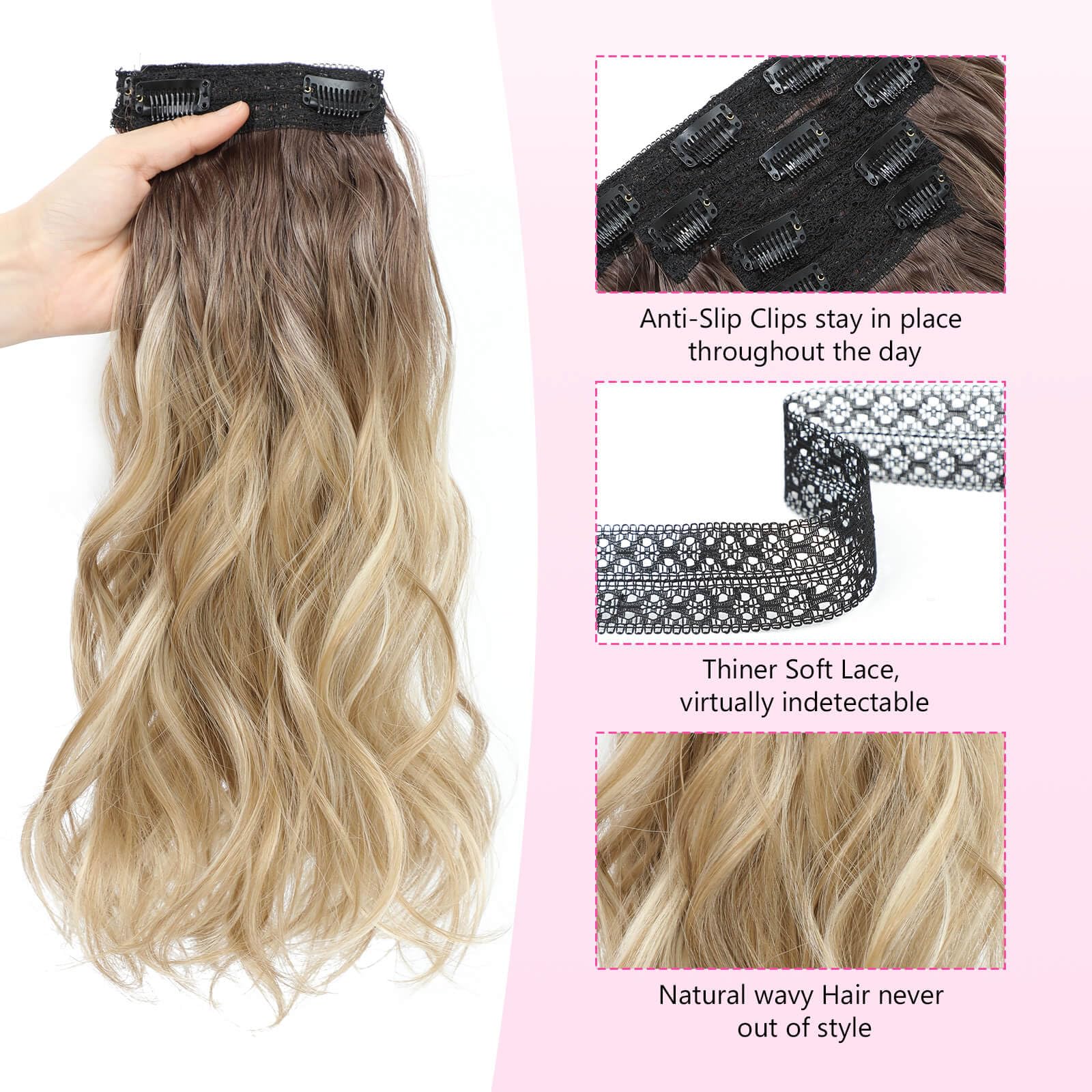 Flyroseing Ombre Brown Blonde with Highlights Clip in Hair Extension - Image 4
