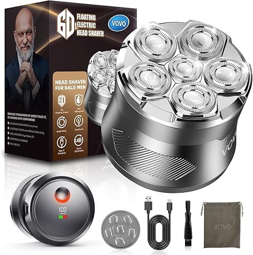 VOVO Afeitadoras de cabeza para hombres calvos de 2 velocidades 6D, afeitadora eléctrica de gran capacidad, inalámbrica, tipo C, recargable, IPX7,