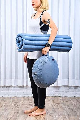 Miniatura 4 de Leewadee - Juego de cojín Zafu redondo y colchoneta rectangular Zabuton de tamaño grande para el suelo hechos de fibra de Kapok ecológica, orgánica