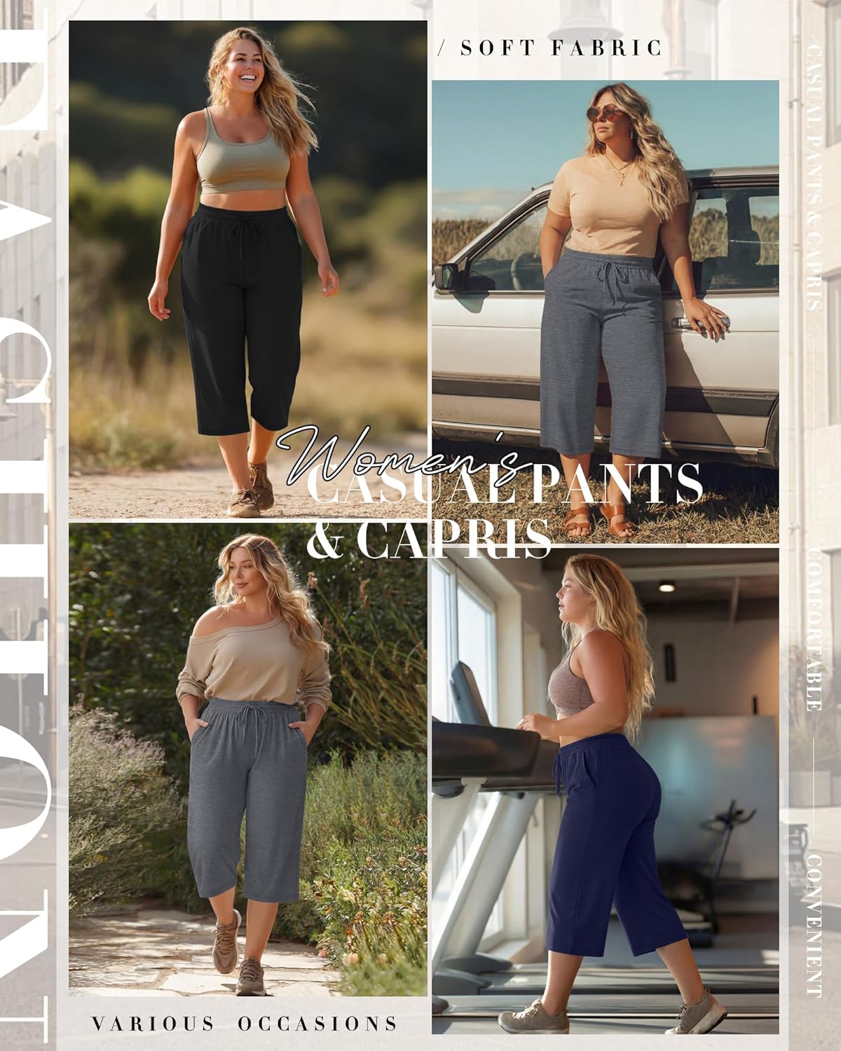 Neer 3 Pack Women's Plus Size Cotton Capris, Stretchy Wide Leg Cropped Pants with Pockets Loose Lounge Pajama Sweatpants - Image 5