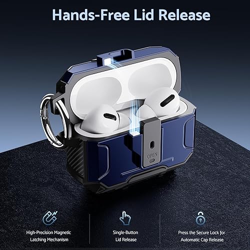 Miniatura 4 de DASFOND Armor - Funda rígida de grado militar para Airpods Pro 2, protección a prueba de golpes, soporte de carga inalámbrica con llavero, tapa