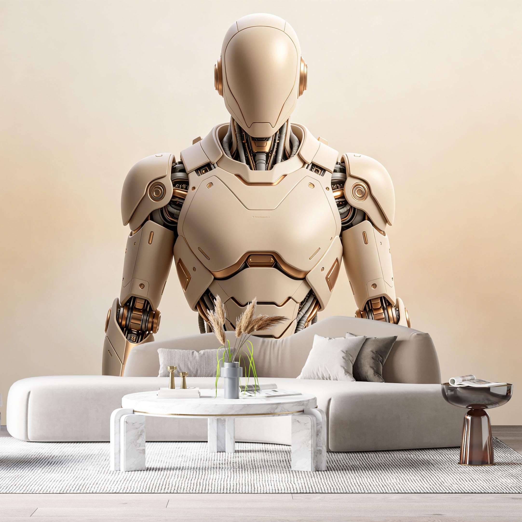 Custom Size Wall Mural Futuristic Humanoid Mech Textured Metal Armor Robot Science Fiction SelfAdhesive Art Prints Removable Large Wallpaper Esports Room Game Room Tenant Room Studio
