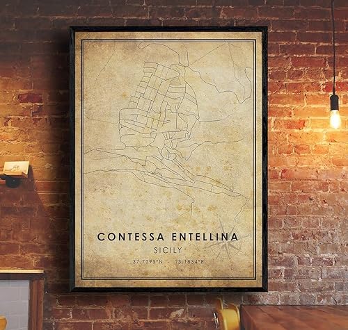 Contessa Entellina Vintage Map Print Contessa Entellina Mapa de Sicilia Mapa Arte Contessa Entellina City Road Map Poster Vintage Gift Map