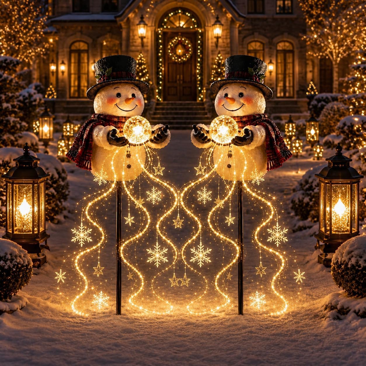 Snowman Magic Fountain,Weihnachtsdeko Outdoor Schneemann，A：2