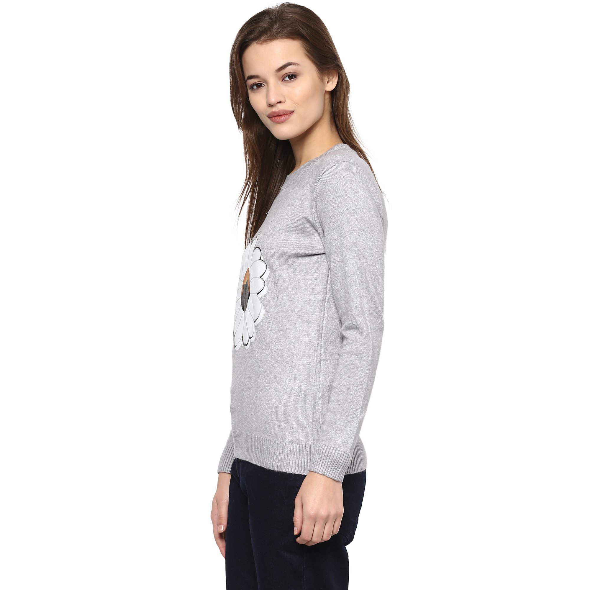 CAMEY Women's Fashion Stretchy Round Neck Grey Long Sleeve Pullovers Sweaters Top 2