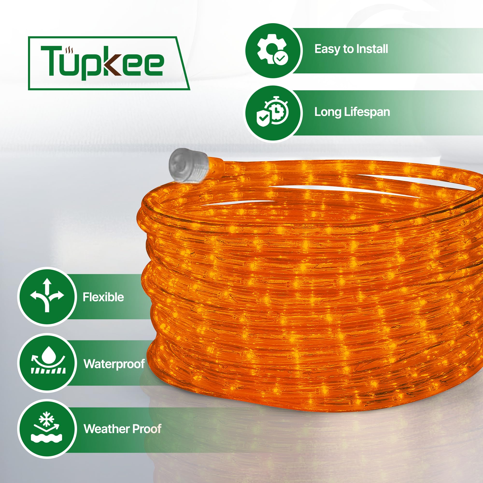 Guirlande lumineuse LED orange – pour intérieur et extérieur – 7,3 m – 10 mm de diamètre – 144 ampoules LED longue durée