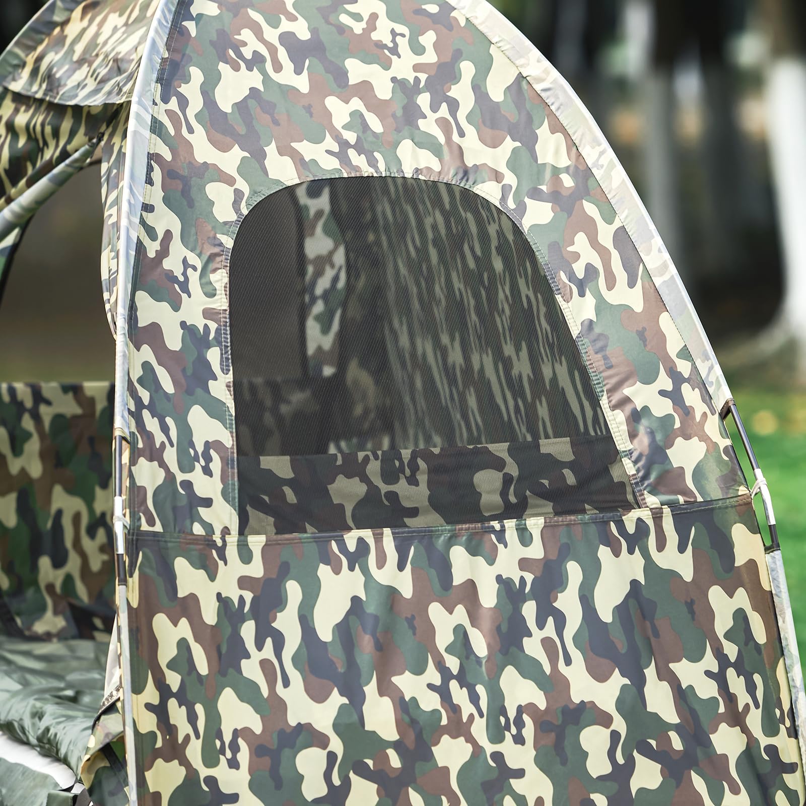 SoBuy faltbar Survival-Zelt Feldbett mit Zelt Feldbett 4 in1 Camping Set mit Schlafsack Wurfzelt Matratze und Zubehör Zelt 1 Person 1 Mann Zelt Outdoor Tarnfarbe BHT ca. 193x160x86cm OGS32-TN