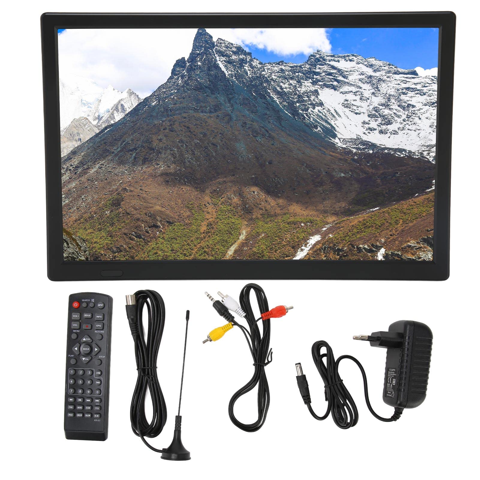 Moniteur LED TV Portable 16 Pouces, écran HD LED TV avec Batterie au Lithium Rechargeable, pour Voiture, Caravane, Camping, Extérieur, Cuisine, Télévision/Moniteur avec Prise USB
