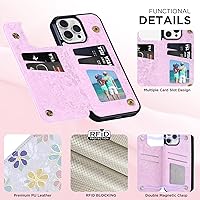 Vista 327 de UEEBAI Funda tipo cartera para iPhone 15 Pro Max con tarjetero, cubierta de cuero PU con soporte, bloqueo RFID, doble cierre magnético, relieve