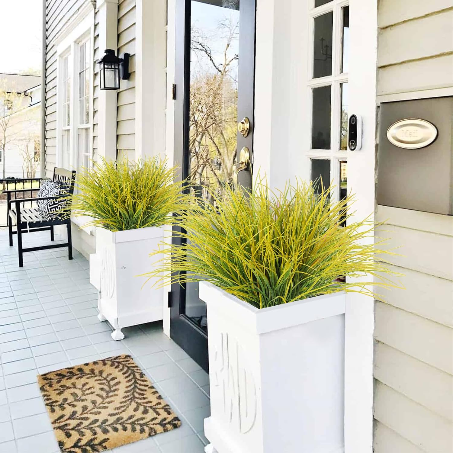 RECUTMS Fake Grass Plant,Fake Plants Outdoor, Artificial Grass, UV Resistant Fake Bushes Plastic Artificial Greenery Shrubs, Faux Greenery for House Garden Patio Front Porch Indoor Decor(Yellow)