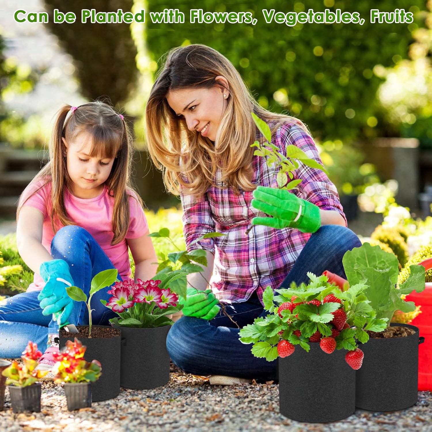 12-Pack 10 Gallon Thickened Non-Woven Breathable Plant Grow Bags, Fabric Inflatable Pots Flowerpots with Handles, Fabric Plant Bags, Black.