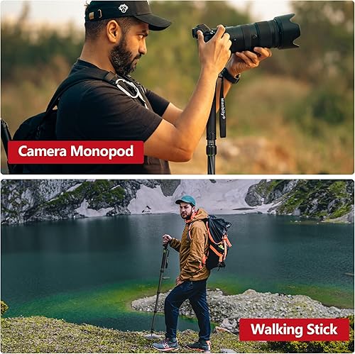 Miniatura 6 de Manbily Monopod de cámara de fibra de carbono, monopod portátil compacto y ligero de 61 pulgadas, monopod para cámara DSLR, Canon Nikon Sony Video