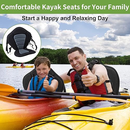 Miniatura 8 de Vashly Asiento de kayak, asiento universal desmontable para kayak, asientos de canoa con bolsa de almacenamiento desmontable, cojín de asiento de