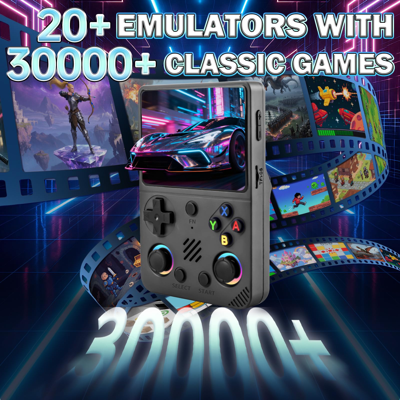 Forlarme RG36PRO Retro Video Game Console-Support 30000+ Classic Games,3.5"IPS Screen,Open Source System,64G TF card,3000mAh Battery,Portable Console for Teen or Partner - Gift for Christmas - Black