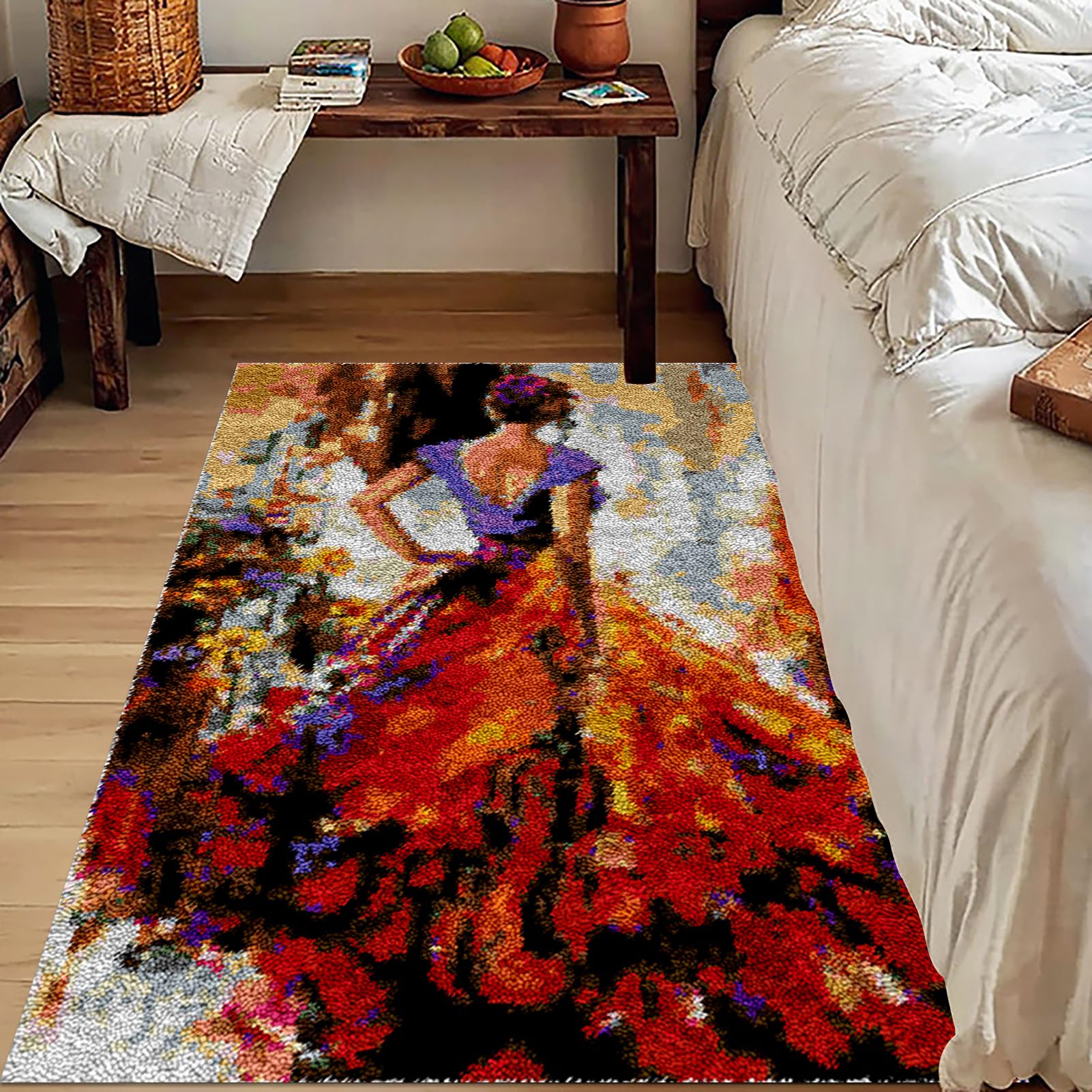 80x115 cm Kits de Crochet de Loquet Point de Croix Kit, Tapis Point Noué à Faire, Latch Hook Kit de Tapisserie pour Adultes, Débutants, CréAtion de Tapis et Canvas