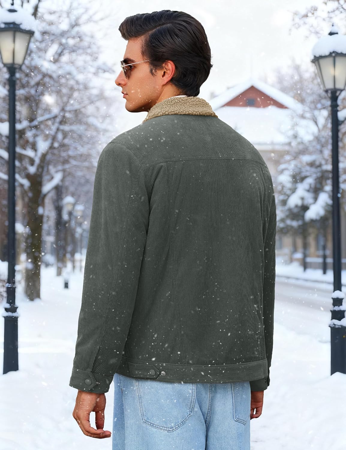 Cotrasen Men's Winter Jacket Fleece Lined Corduroy Jackets Mens Winter Coats for Work Outdoor Utility Coat with 5 Pockets - Image 3