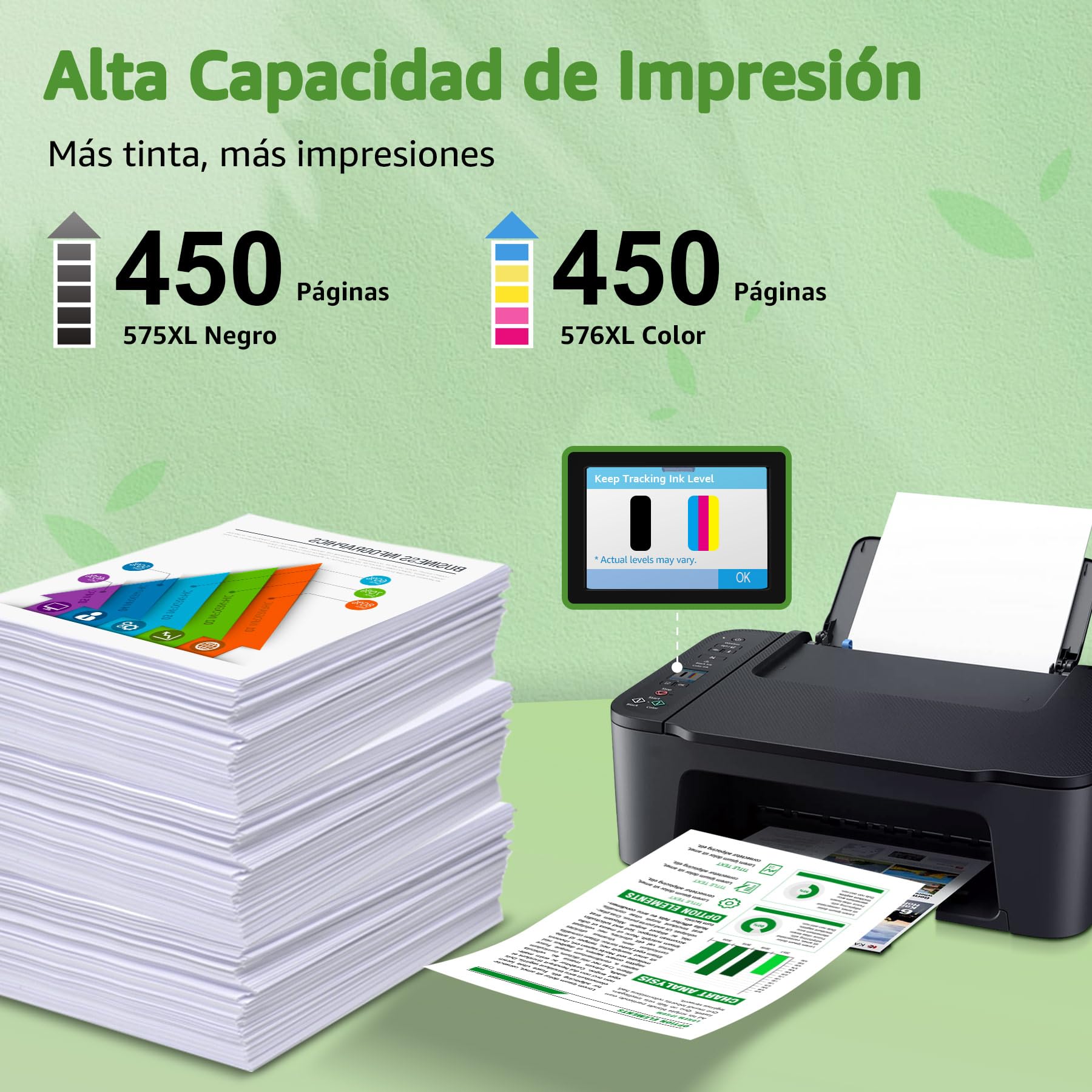 GREENSKY PG-575XL CL-576XL Cartuchos de Tinta para Canon 575 576 Negro y Color PIXMA TS3750i TS3751i TR4756i