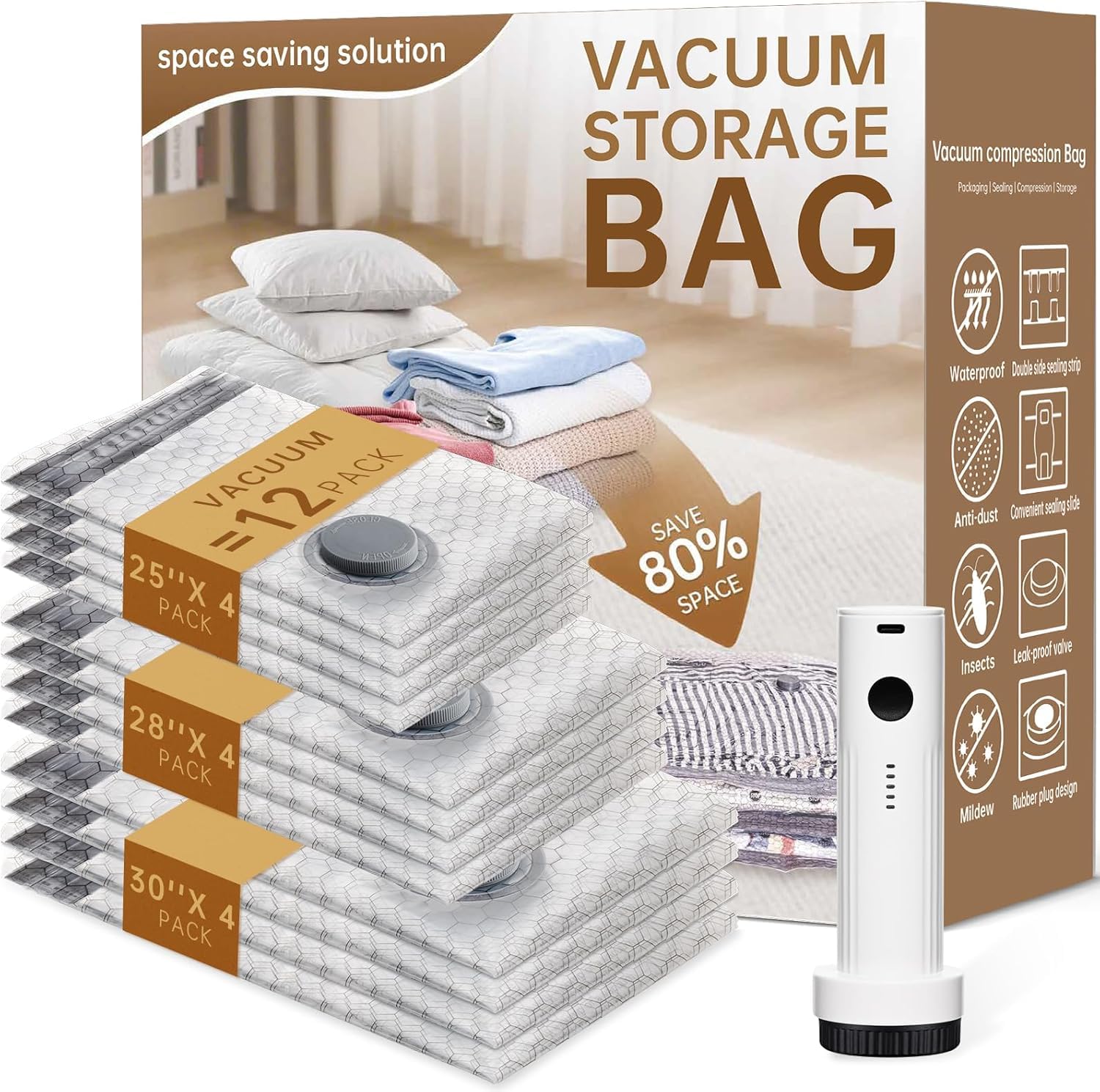 Sacchetti sottovuoto da viaggio per abbigliamento con pompa elettrica ricaricabile, sacchetti salvaspazio portatili per viaggi e casa, chiusura sottovuoto per vestiti, coperte, stoccaggio stagionale