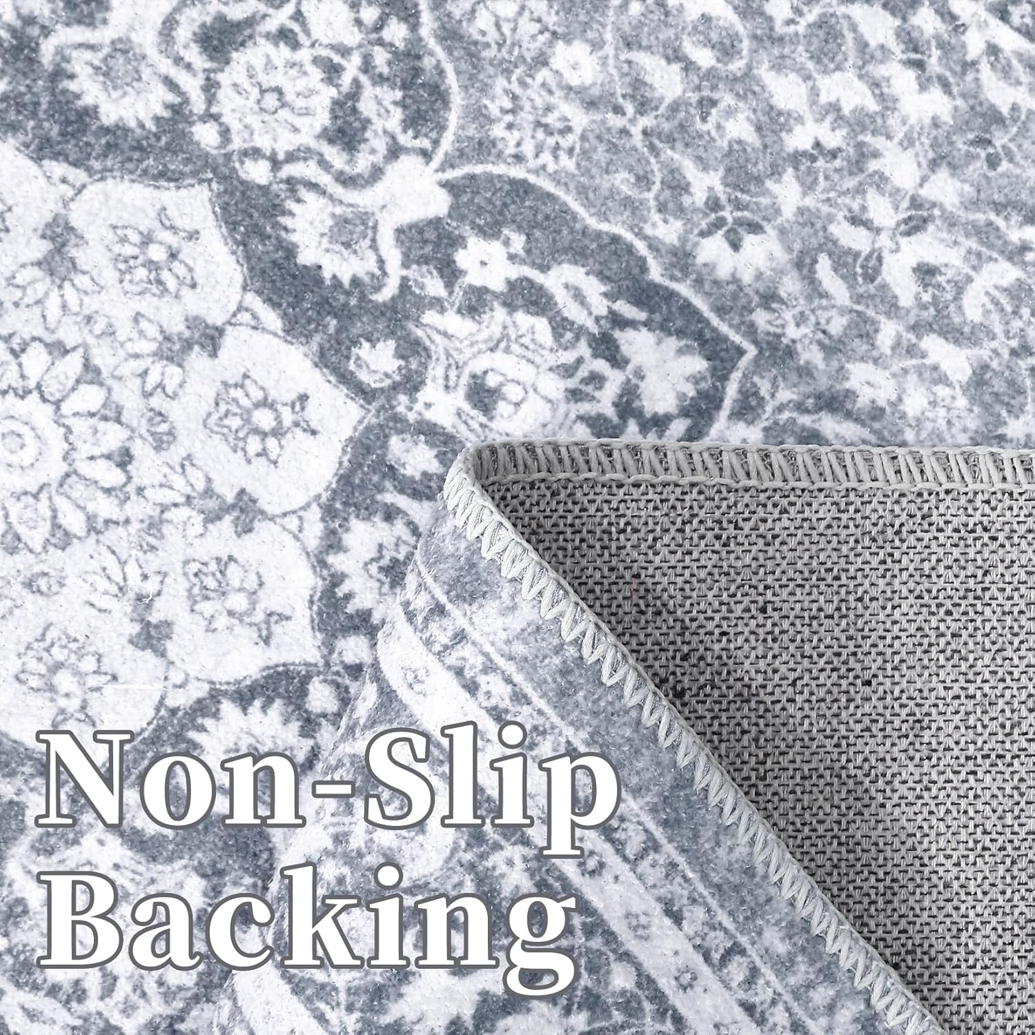 WESTLOOM Entryway Area Rug Vintage Distressed Small Rug Traditional Medallion Floral Accent Rug Indoor Door Mat Non Slip Floor Cover Carpet for Living Room Bedroom, 2' x 3', Grey