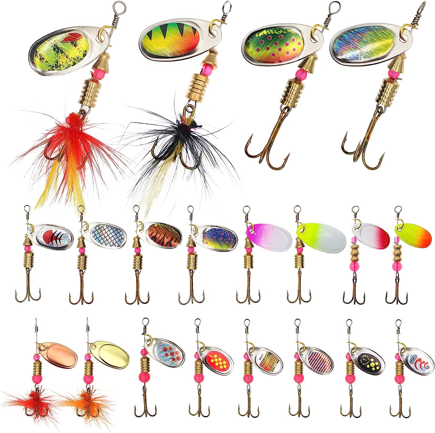 Zsrivk Rooster Tail Fishing Lures Spinnerbait Kit, 3Pcs/10 Pcs/20Pcs Spinner Baits Lure for Bass Trout Salmon Hard Metal Fishing Spinners Fishing Lures Kit for Freshwater Saltwater