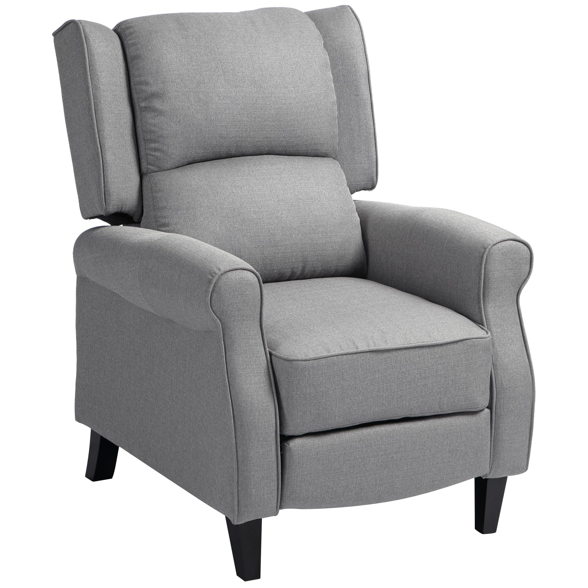HOMCOM Sillón Relax Reclinable Manual Sillón Relax Tapizado en Lino Sintético con Reposapiés Retráctil Carga 150 kg Sillón Reclinable para Dormitorio Oficina Gris